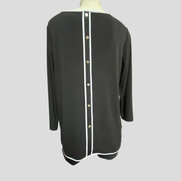 Anne Klein Black & White Long Sleeve Button Back Blouse Top - Picture 1 of 11